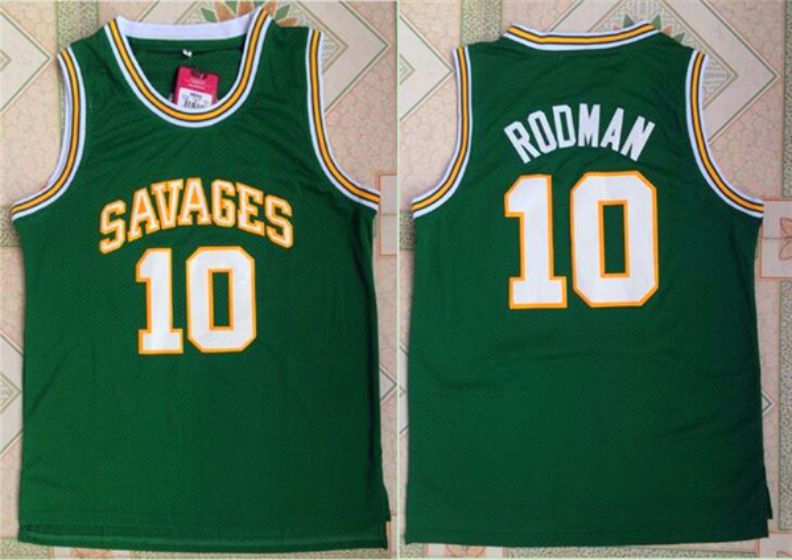 Men Oklahoma Savages #10 Dennis Rodman Green NBA NCAA Jerseys->->NCAA Jersey